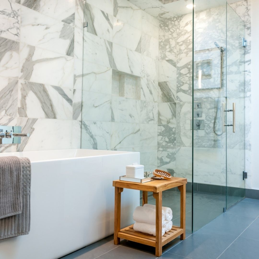 Bathroom with glass walk-in shower